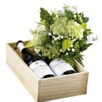 Bouquet white flowers & 2 bottles French red wine