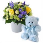 Bright Mixed Arrangement with a Teddy Bear (blue)