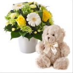 Bright Mixed Arrangement with a Teddy Bear (white)