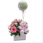 Flower Box with a Teddy Bear and Balloon