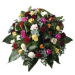 Round funeral spray with mixed roses